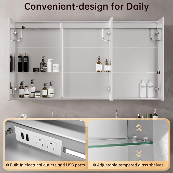30"x32" Medicine Cabinet Mirror, LED Lighted Medicine Cabinet - Image 5