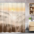 Riyidecor Misty Mountain Shower Curtain 60Wx72H Inch Brown Sunrise Nature by Riyidecor