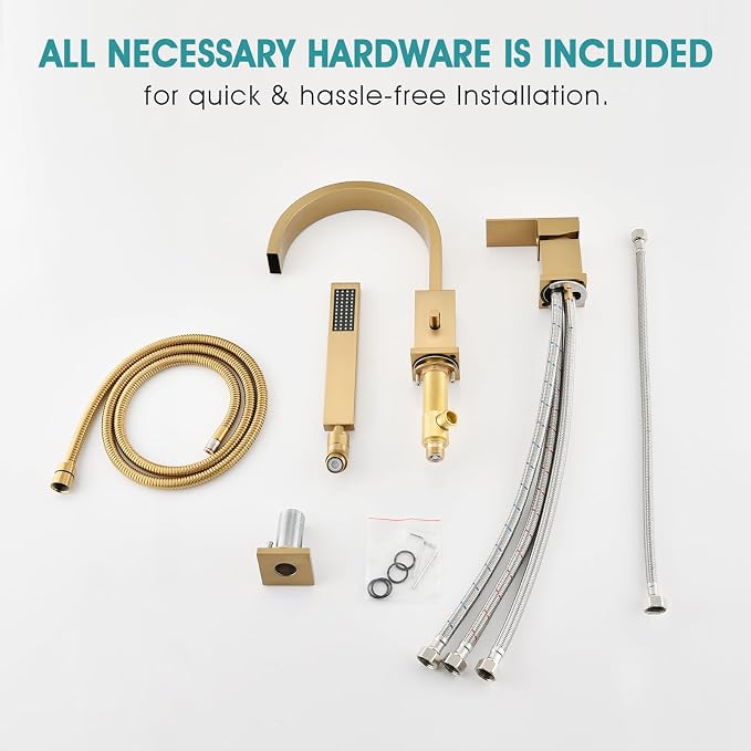 Brass Roman Tub Faucet with Sprayer, Deck Mount Bathtub Faucet with Hand Shower - Image 8
