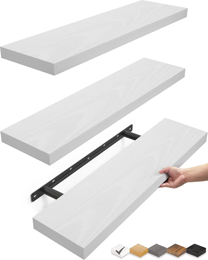 BAYKA White Floating Shelves for Wall, 22.5 inches Wall Mounted Rustic Wood by BAYKA
