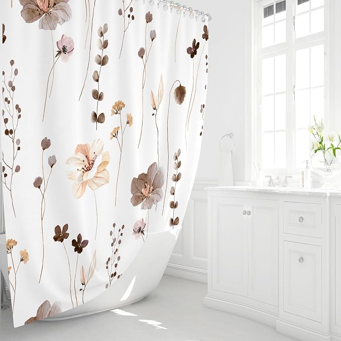 Gibelle Watercolor Floral Shower Curtain, Modern Minimalist Waterproof Fabric - Image 2