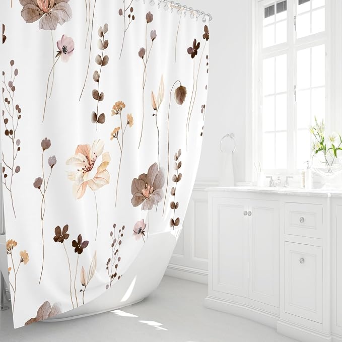 Gibelle Extra Long Shower Curtain 72 x 84, Watercolor Floral Fabric Shower - Image 2