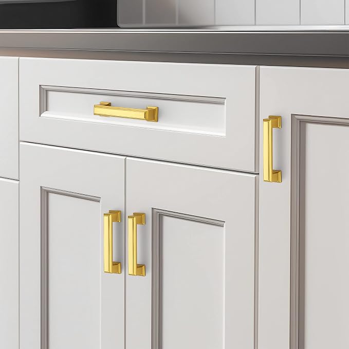 Ravinte Hardware 5 Pack Brushed Brass Cabinet Pulls, 3 Inch Hole Center Zinc - Image 6