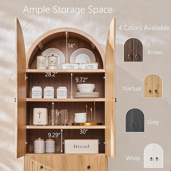 71" Tall Arched Bathroom Storage Cabinet, Modern Fluted Cabinet Storage - Image 6