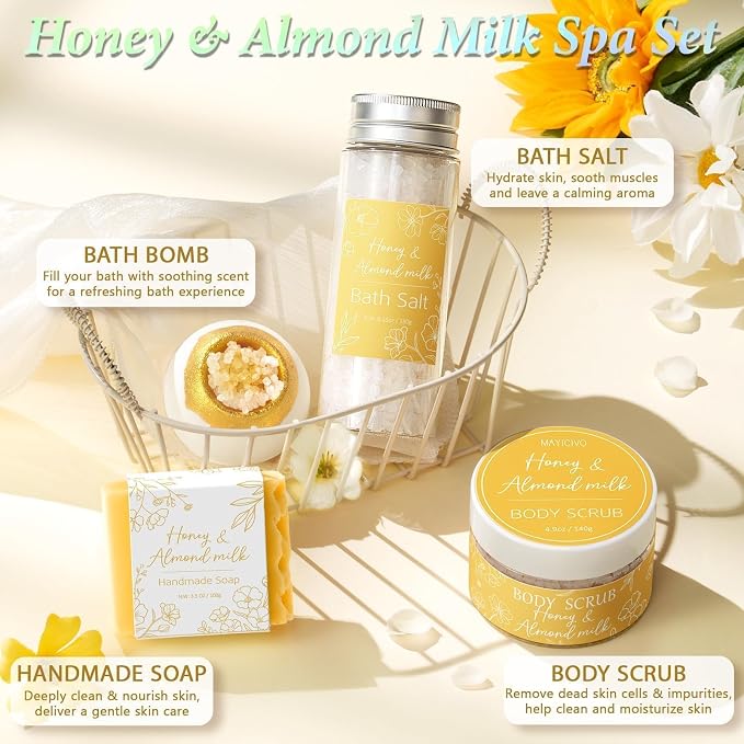 Spa Gifts for Women Bath Gift Set, Honey & Almond Milk Relaxing Spa Gift - Image 5