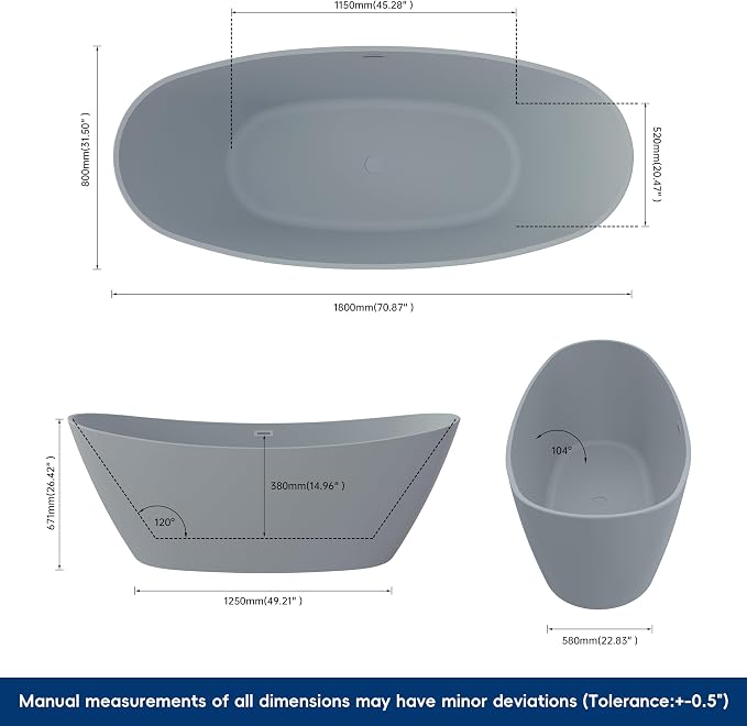 71" Acrylic Freestanding Bathtub, High-back Soaking Tub - Image 5