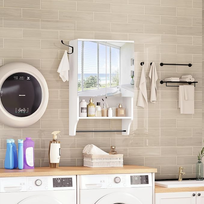 Bathroom Wall Cabinet with Mirror, Medicine Cabinet with 2 Door and Adjustable - Image 8