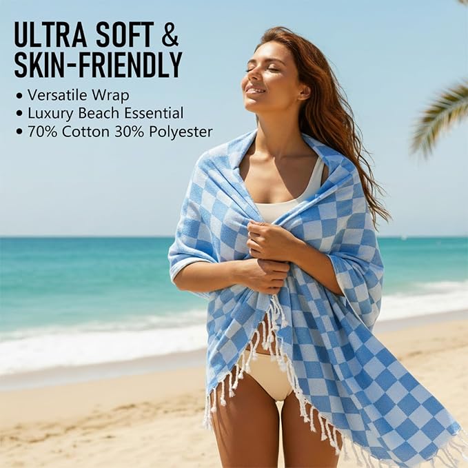 4 Pack Cotton Turkish Beach Towel Lightweight Thin Travel Vacation Essentials - Image 3