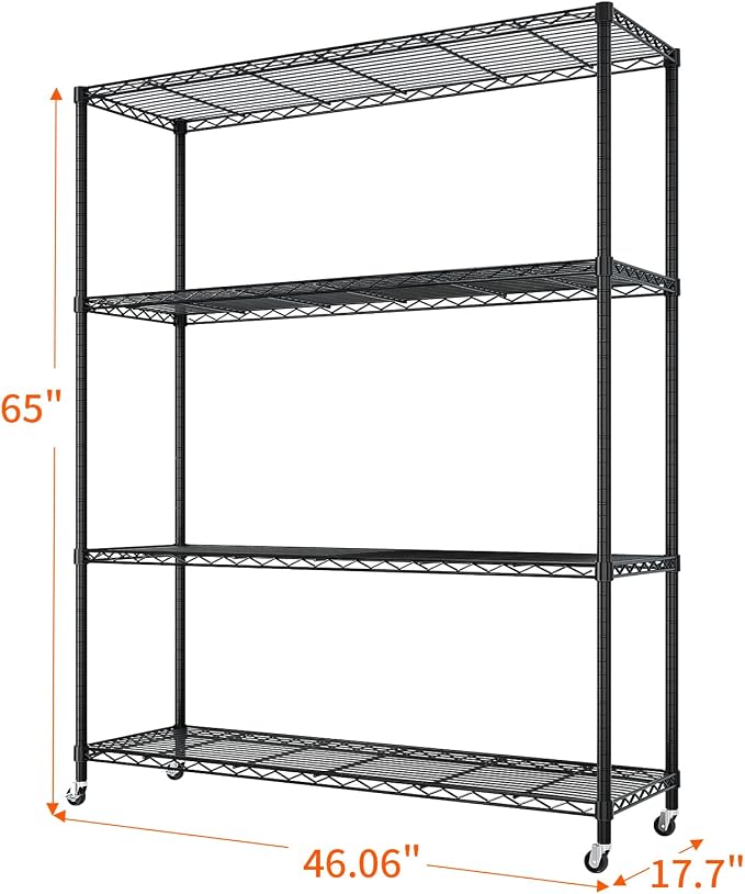 4 Tier Storage Racks Shelving, Heavy Steel Pantry Shelves, Adjustable Wire - Image 3