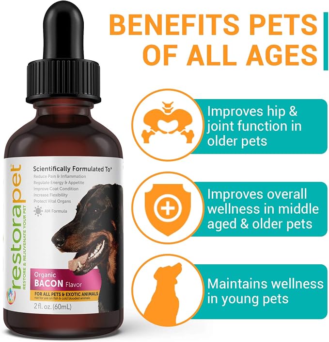 RestoraPet 2-Pack Dog & Cat Bacon Liquid Multivitamin | Dog Arthritis Pain - Image 4