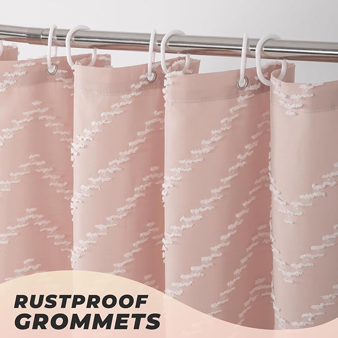 Extra Long Blush Pink Boho Shower Curtain Cute Shower Curtain Textured Tufted - Image 5