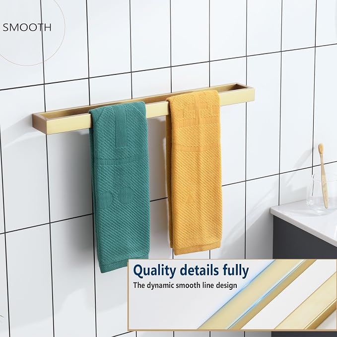 KOKOSIRI Towel Bar Brushed Gold Bath Towel Holder 24 Inch Kitchen Towel Hanger - Image 4