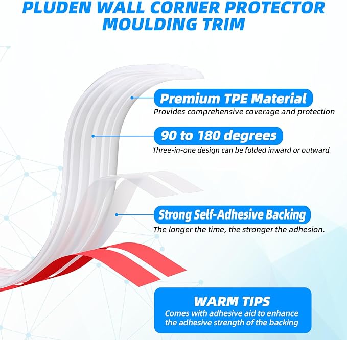 40FT Flexible Wall Corner Protector Moulding Trim, Peel and Stick Inside & - Image 2
