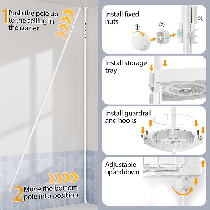 360° Rotating Corner Shower Caddy Tension Pole Organizer - Image 7