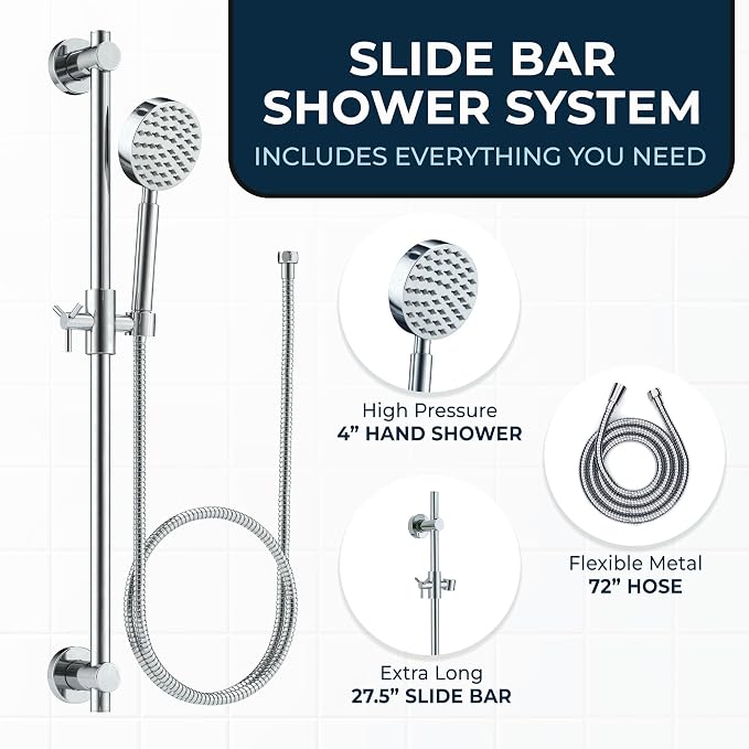 HammerHead Showers® Solid Metal 27.5 Inch Shower Slide Bar Set and Handheld - Image 3