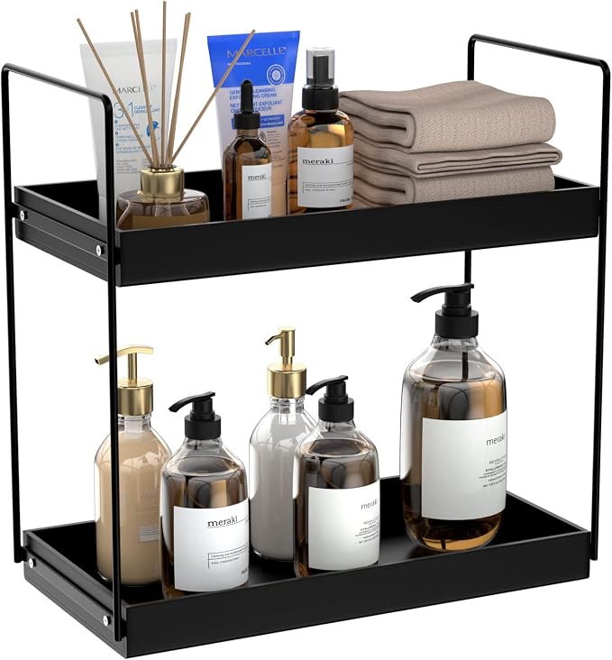 NPPLUS Bathroom Countertop Organizer, 2 Tier Metal Vanity Counter Skincare Shelf by NPPLUS