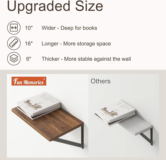 Fun Memories 10 Inch Deep Floating Shelves, Walnut Floating Shelf 16 Inch Long - Image 4