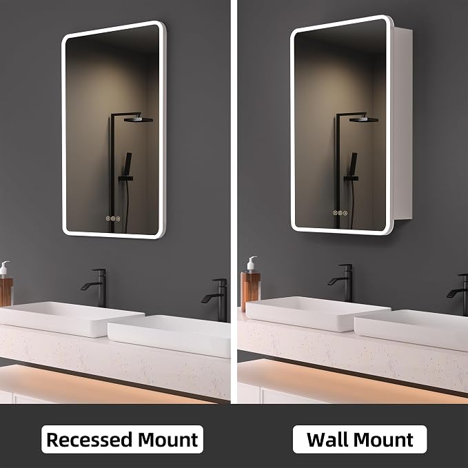 Medicine Cabinet with LED Lights and Mirror, 24 x 30 Inch Surface or Recessed - Image 8