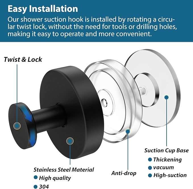 Suction Cup Hooks for Shower, Glass Door, Hold Robe & Wreath, Hanging up to 15 - Image 2