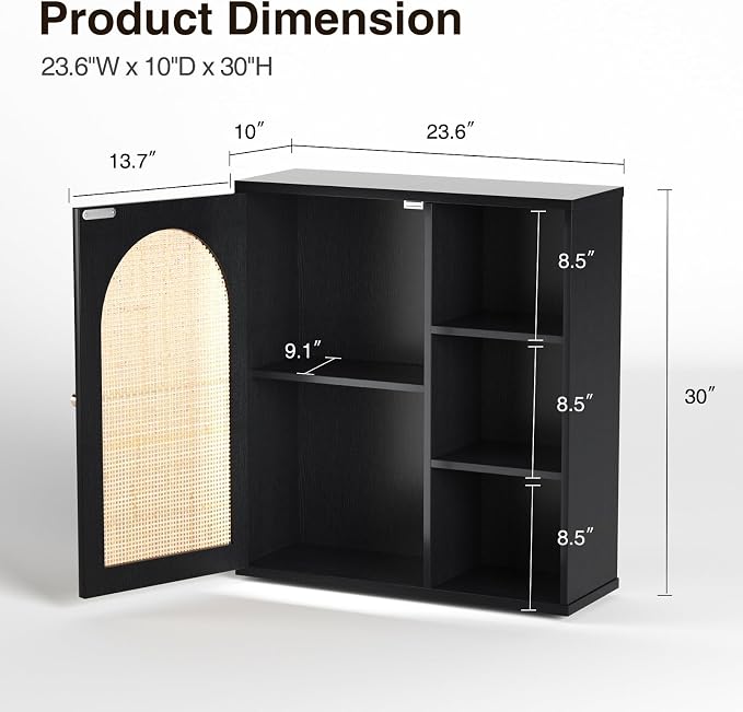 Rattan Bathroom Wall Cabinet, Boho Medicine Wall Cabinets - Image 2