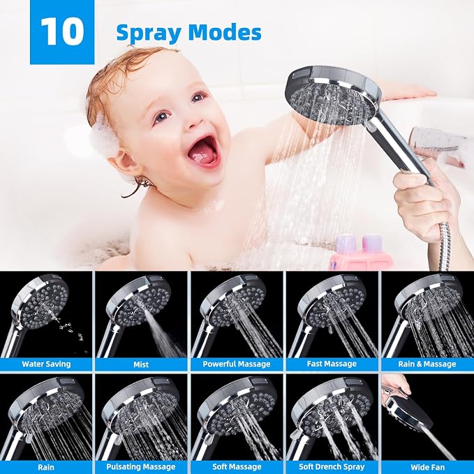 Hibbent All Metal 12'' Dual Filtered Rainfall Shower Head Combo, High Pressure - Image 2