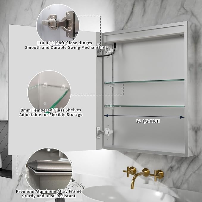 LED Medicine Cabinet Mirror for Bathroom, 24x30 Medicine Cabinet - Image 4