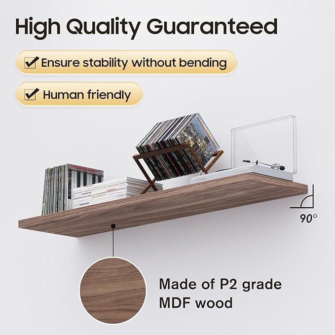 Wall Shelf Set of 3, Walnut Floating Shelves 36 in W x 10 in D x 1 in H - Image 5