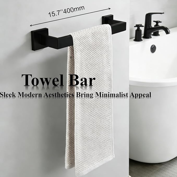Bathroom Hardware Set 4 Piece Matte Black Bathroom Accessories Set SUS304 Towel - Image 2