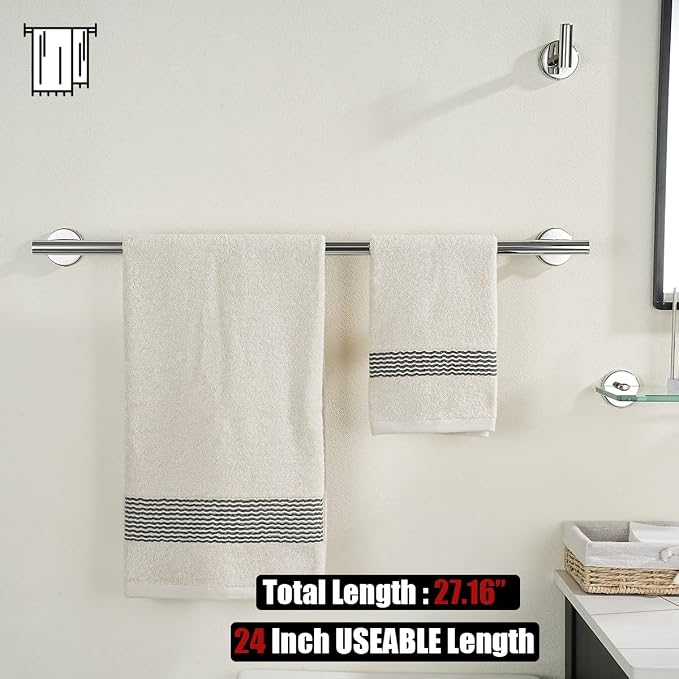 JQK Chrome Towel Bar, 27 Inch 304 Stainless Steel Thicken 0.8mm Towel Rack - Image 3