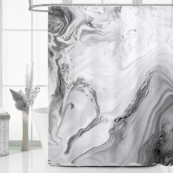MitoVilla Grey Marble Long Shower Curtain 72 x 78, Abstract 78 inch Long Fabric by MitoVilla