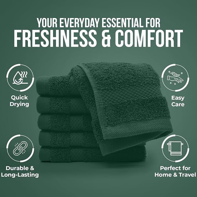 DAN RIVER 12-Pack Premium 100% Cotton Huntergreen Face Towels – Reusable Face - Image 7