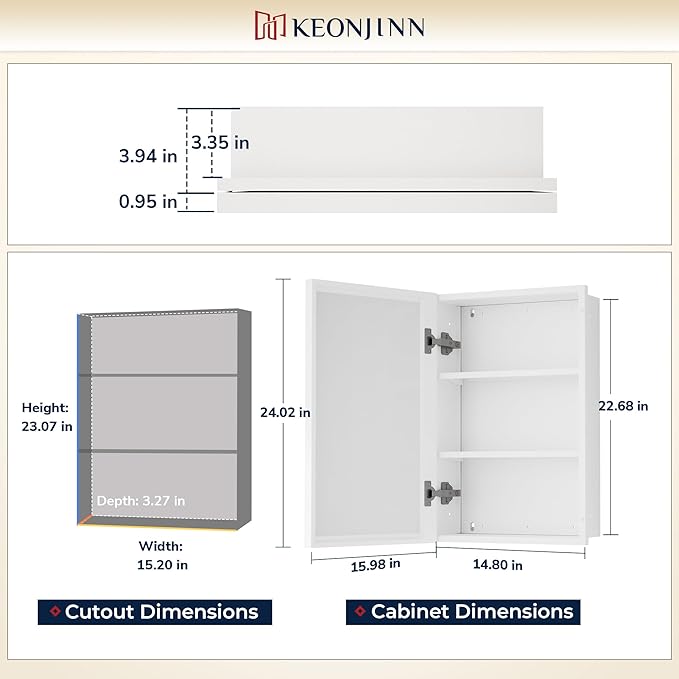 Keonjinn 16" x 24" White Medicine Cabinets - Image 2
