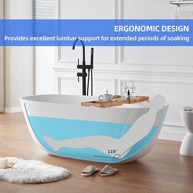 Cpingao Stone Resin Solid Surface Freestanding Bathtub, Modern Elegant Design - Image 8
