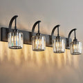 4-Light Crystal Vanity Light, Modern Black Bathroom Wall Sconce by FDPBY