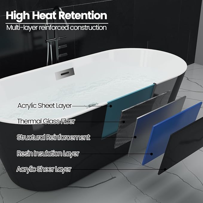 Luxury Acrylic Freestanding Bathtubs 67 Inch – Extra Large Free Standing - Image 3