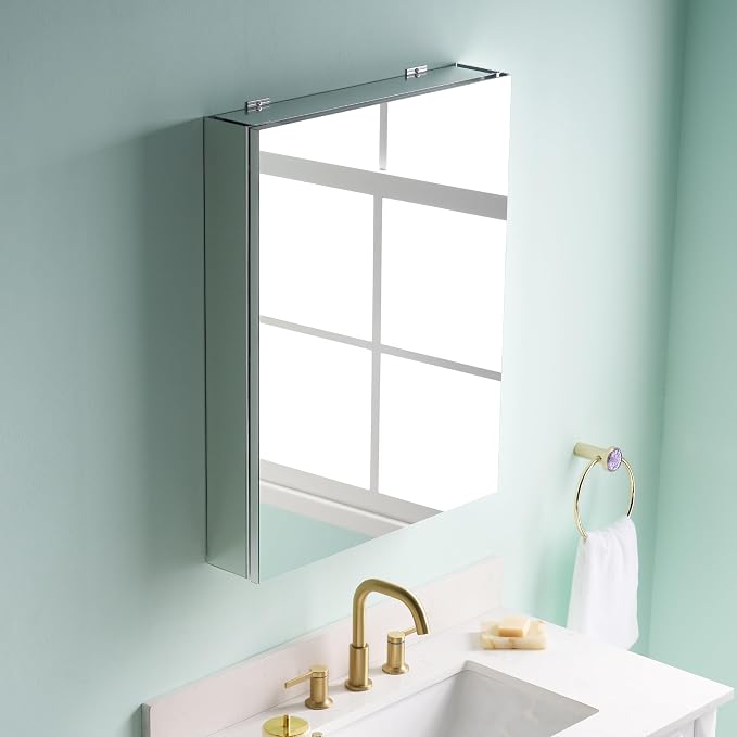 WELLFOR 24" x 30" Bathroom Medicine Cabinet, Anodized Chrome Aluminum Frame - Image 4
