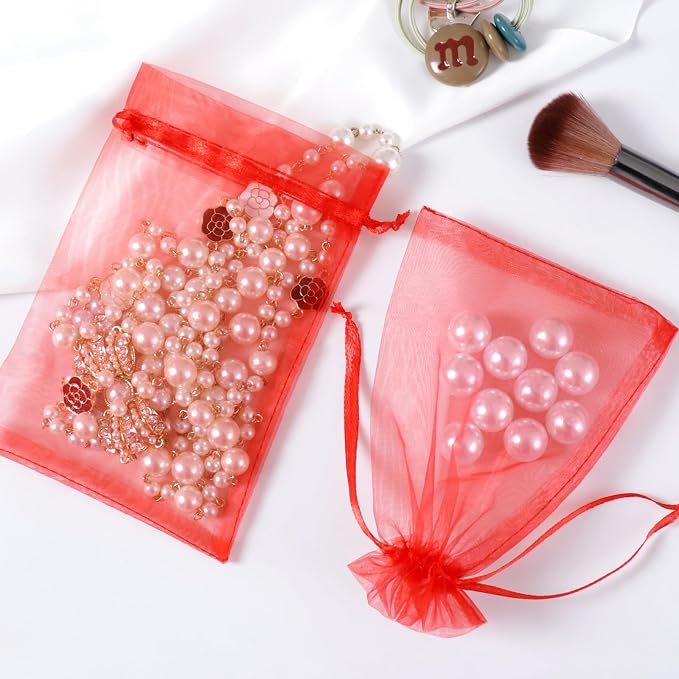 Hopttreely 100pcs Organza Bags, 4 x 4.72 inches Red Christmas Wedding Favors - Image 7