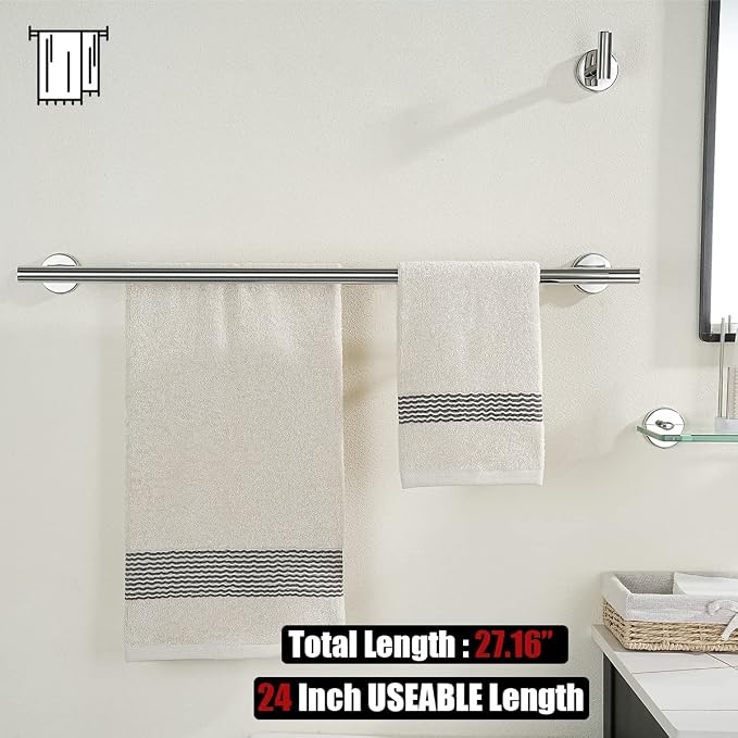 JQK Bathroom Hardware Towel Bar Set, 5-Piece Bath Accessories Set Polished - Image 3