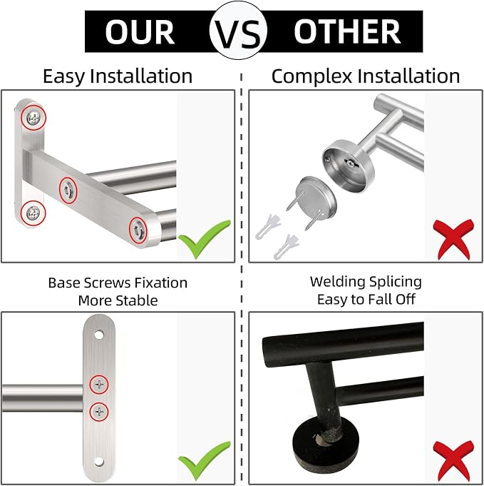 Taaji 16 Inch Towel Rack for Bathroom, Stainless Steel Double Towel Bar Rod - Image 4