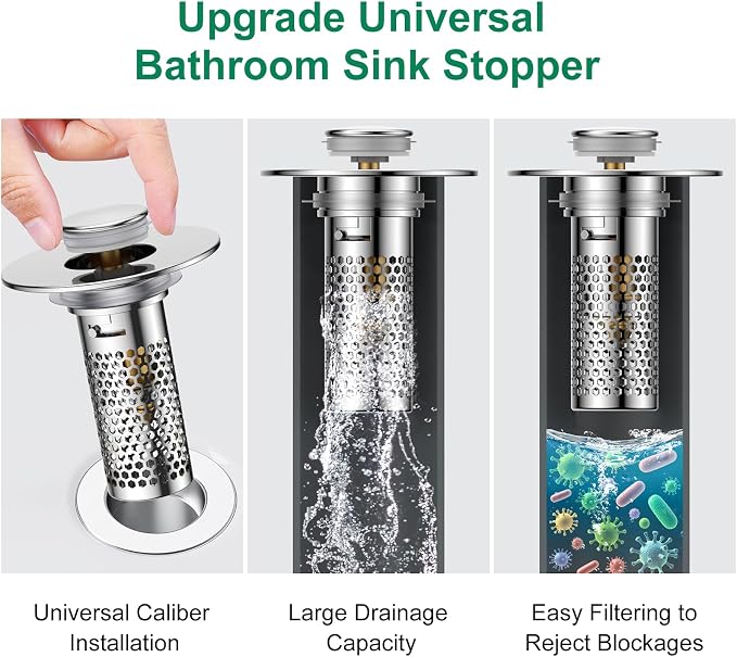 ​Bathroom Sink Drain Strainer, Pop-Up Sink Stopper Hair Catcher, Anti-Clog - Image 3