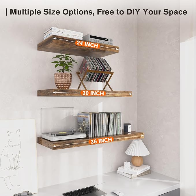 Floating Shelf, 30 in W x 12.75 in D x 2 in H Wooden Floating Wall Shelf - Image 6