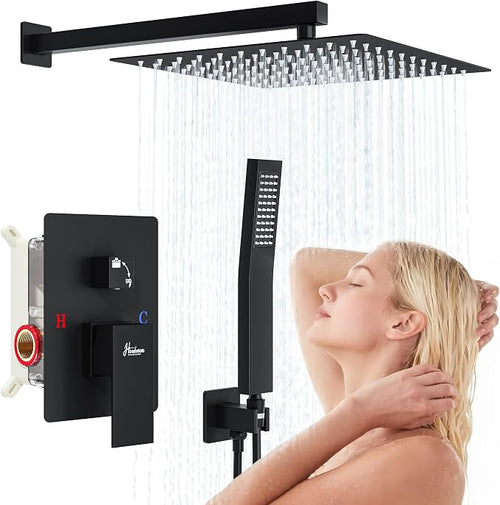 12 Inch Luxury Rain Shower Faucet Set, Matte Black Shower System by FocusonKitchenBathroom
