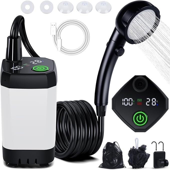 Portable Shower for Camping, Spopal 6000mAh Rechargeable Camping Shower by Spopal