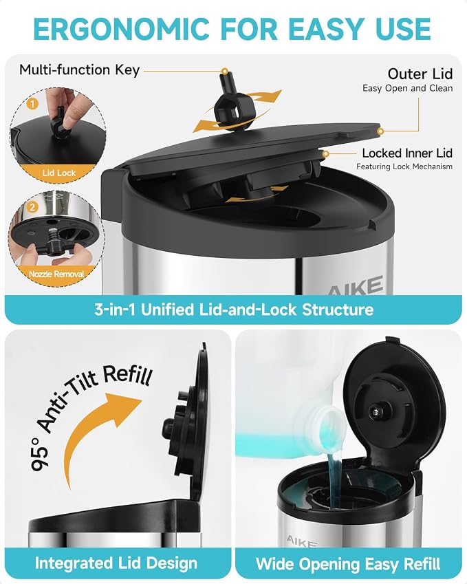 AIKE Wall Mount Automatic Foam Soap Dispenser 25 OZ Commercial Large Capacity - Image 6