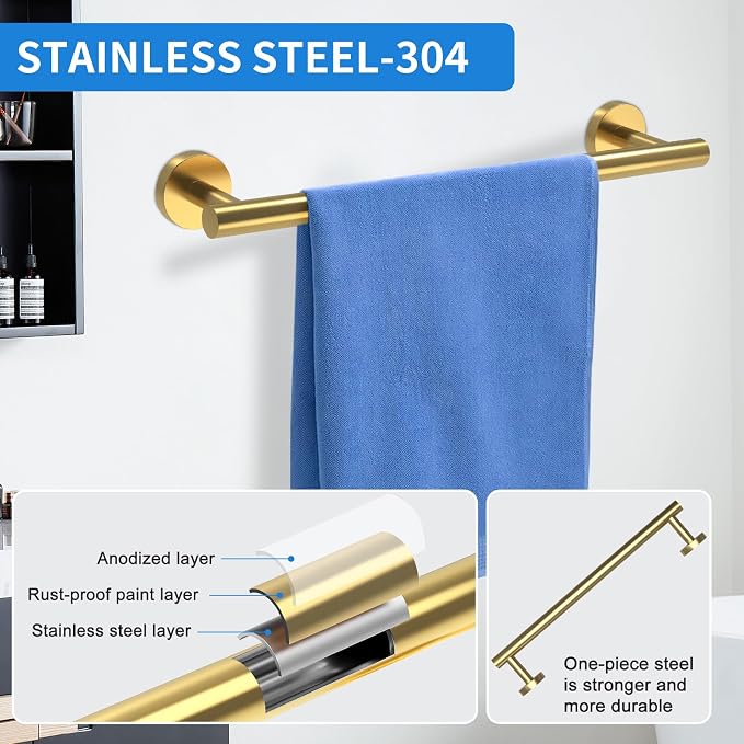 Brushed Gold Bathroom Accessories, Bathroom Hardware Set, SUS304 Stainless - Image 3