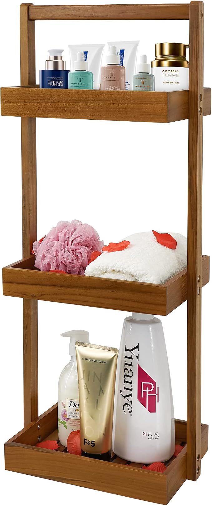 Utoplike Teak Shower Caddy Corner, 3 Tier Standing Shower Organizer Shelf by Utoplike