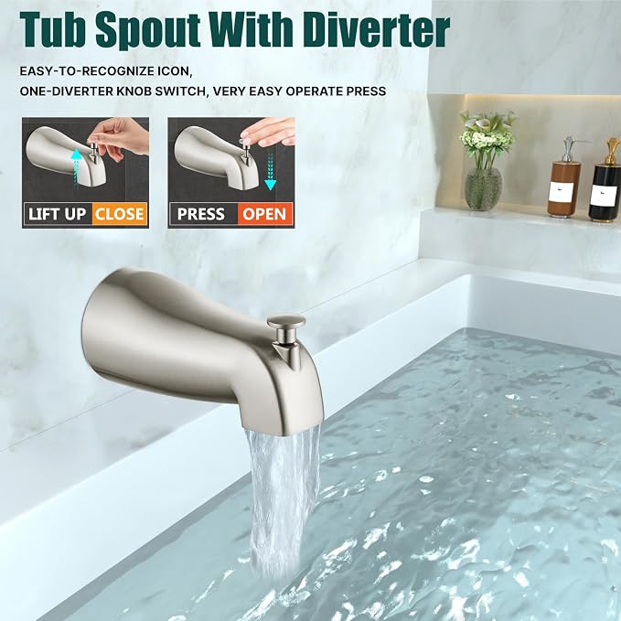 Heyalan Bathtub Shower Faucet Set, 6 Inch Square Trim Kit - Image 5