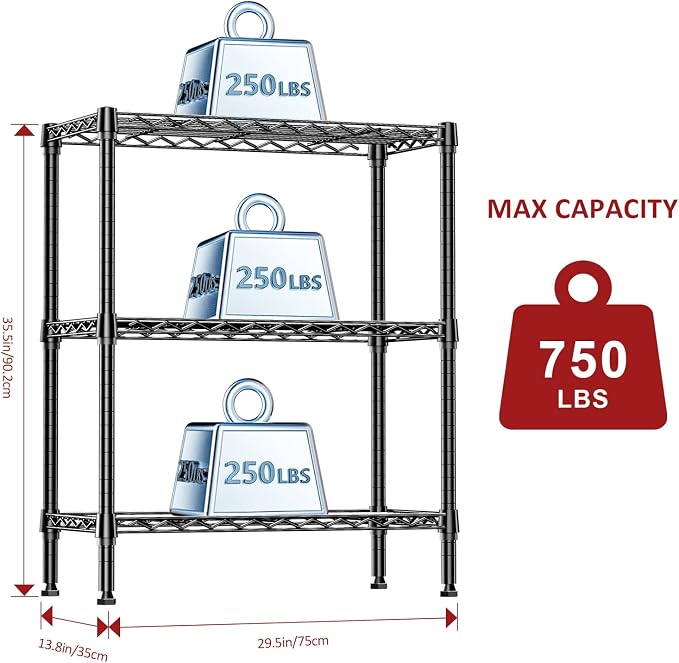 IZEUK 3-Tier Heavy Duty Steel Storage Shelves, Metal Shelf Wire Shelving Rack - Image 3