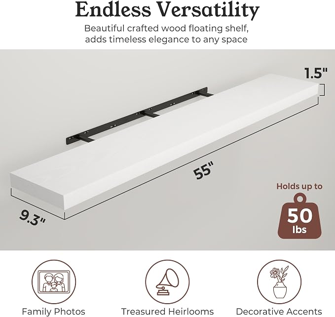 Floating Shelves for Wall, 9.3" Deep Wall Mounted Wood Shelves for Bathroom - Image 2