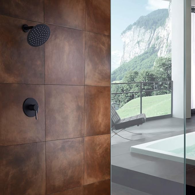 sumerain Matte Black Shower Faucet Set Pressure Balance Cartridge, 8 Inches - Image 2